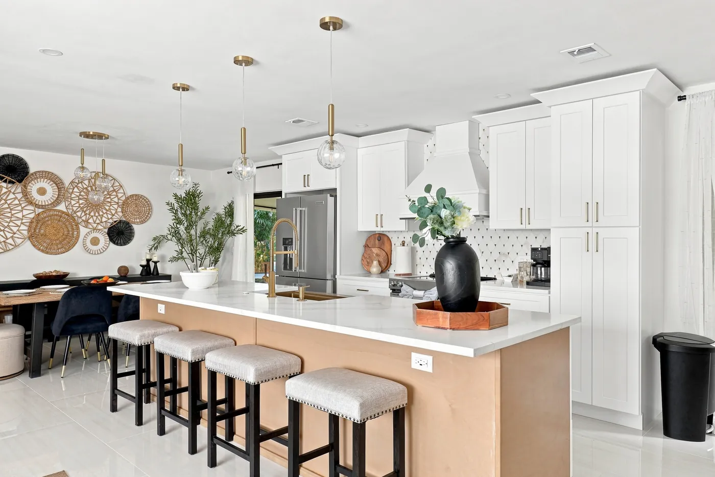 Kitchen island with bar stools